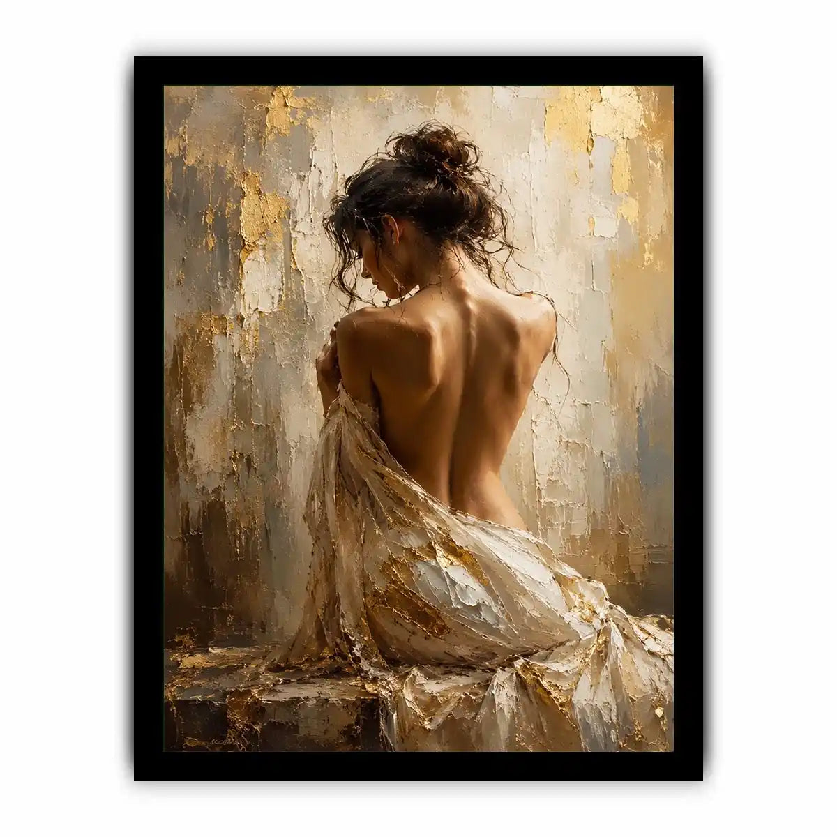Elegant figurative woman canvas art in gold tones for luxury bedroom decor.