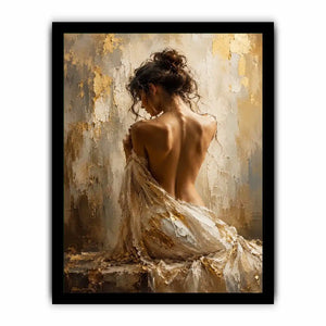 Elegant figurative woman canvas art in gold tones for luxury bedroom decor.