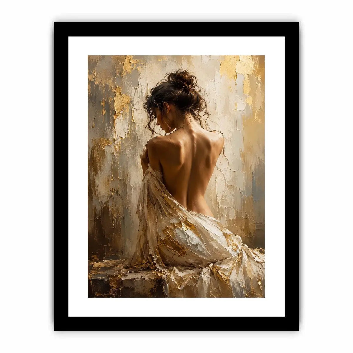 Elegant figurative woman canvas art in gold tones for luxury bedroom decor.