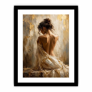 Elegant figurative woman canvas art in gold tones for luxury bedroom decor.