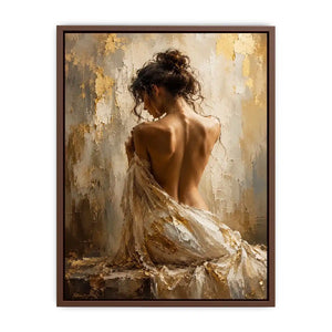 Elegant figurative woman canvas art in gold tones for luxury bedroom decor.