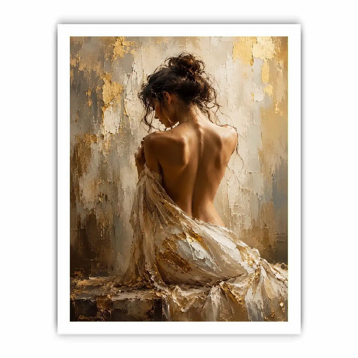 Elegant figurative woman canvas art in gold tones for luxury bedroom decor.