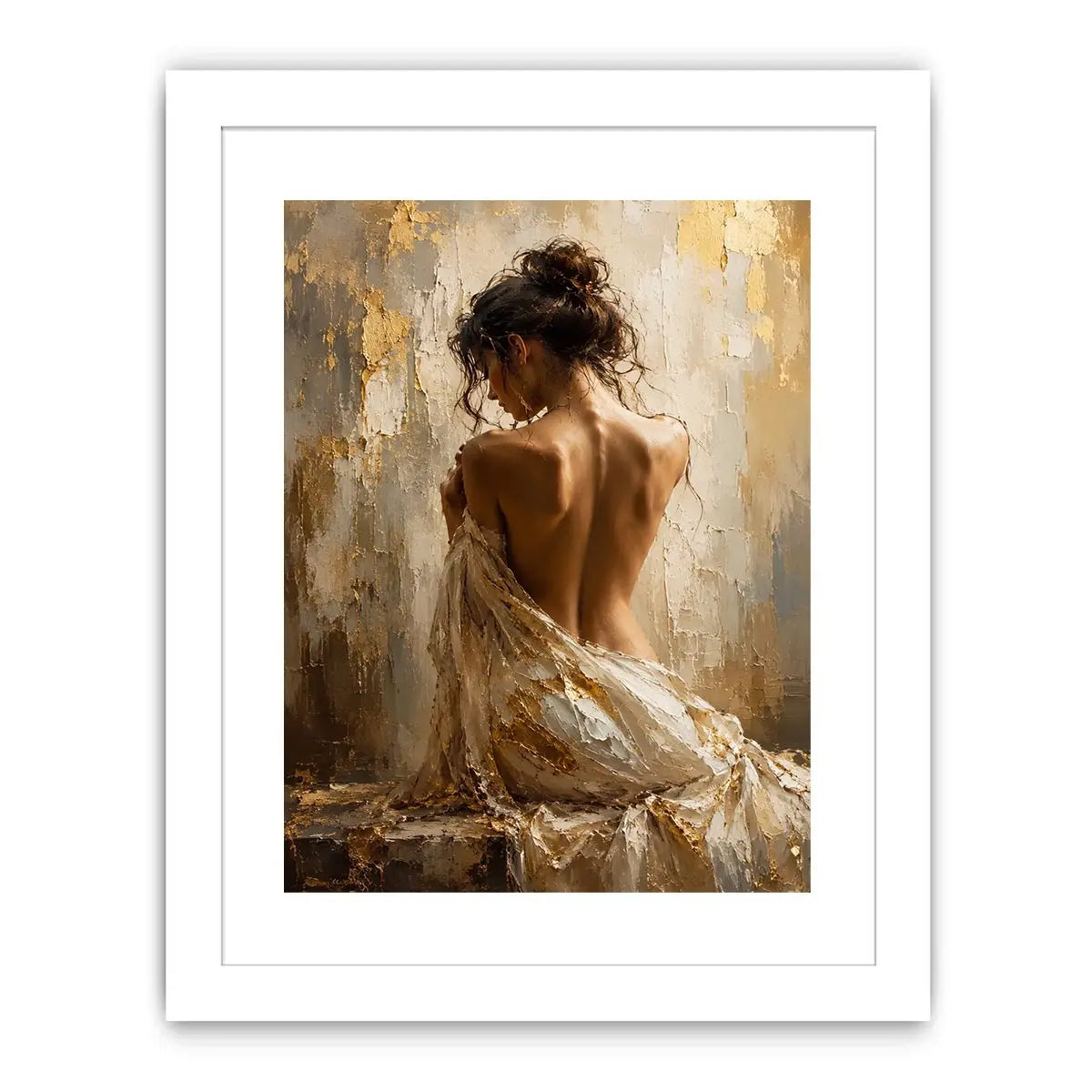 Elegant figurative woman canvas art in gold tones for luxury bedroom decor.