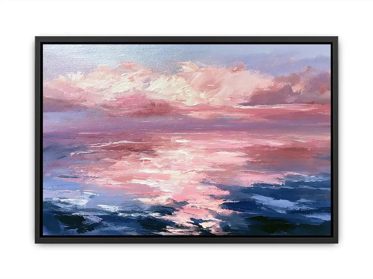 Abstract pink ocean sunset canvas art for serene bedroom and living room decor.