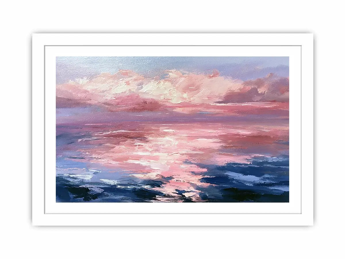 Abstract pink ocean sunset canvas art for serene bedroom and living room decor.