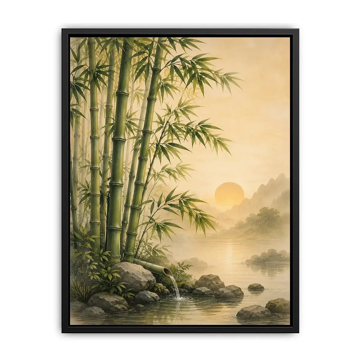 Asian bamboo landscape canvas art for calm bedroom or office decor.