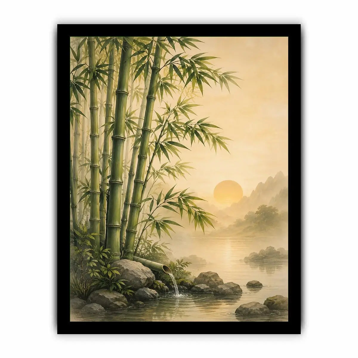 Asian bamboo landscape canvas art for calm bedroom or office decor.