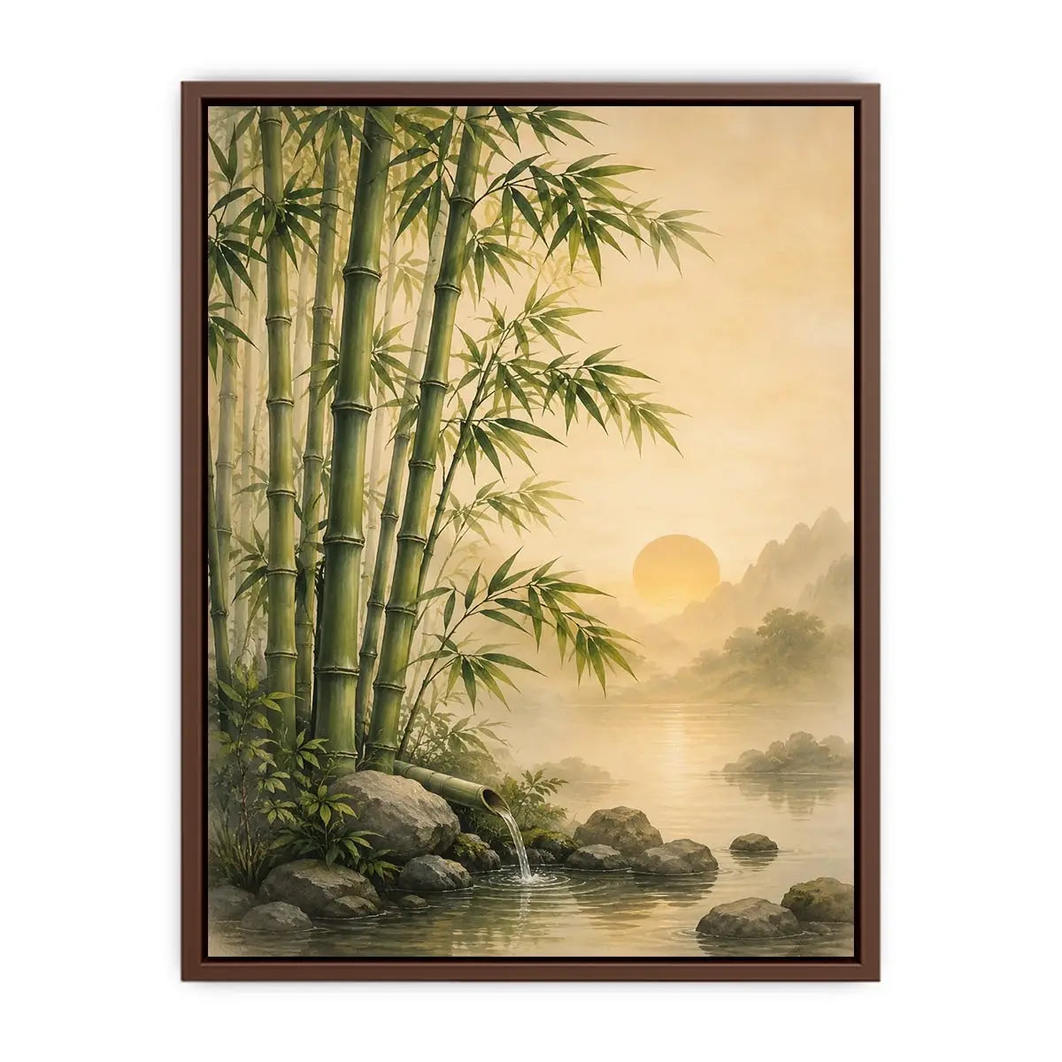 Asian bamboo landscape canvas art for calm bedroom or office decor.