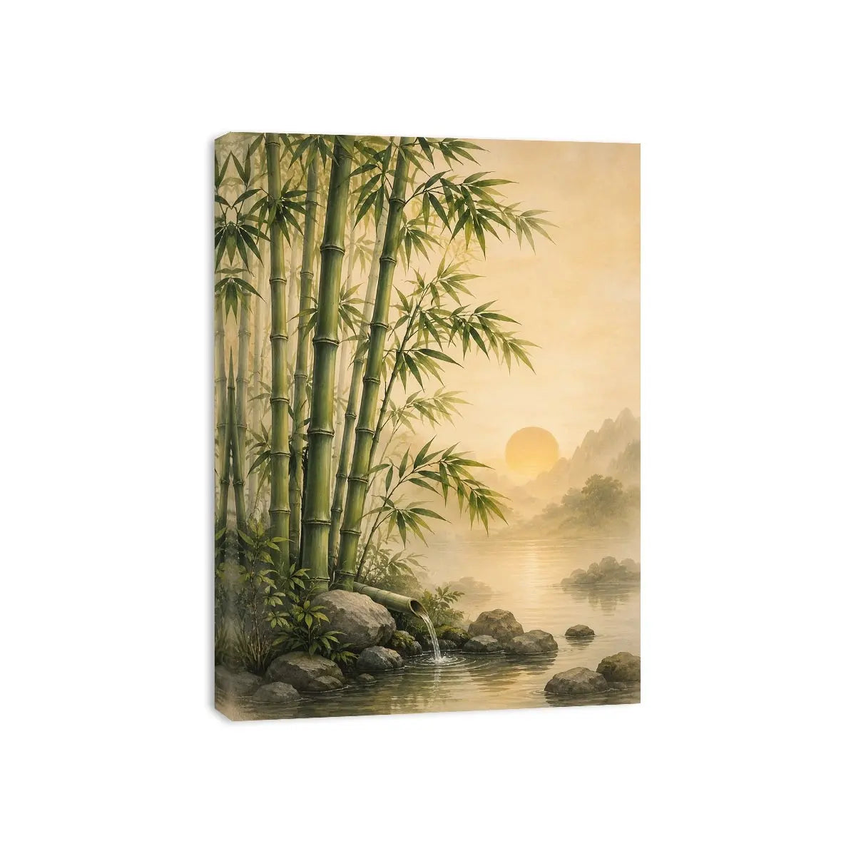 Asian bamboo landscape canvas art for calm bedroom or office decor.