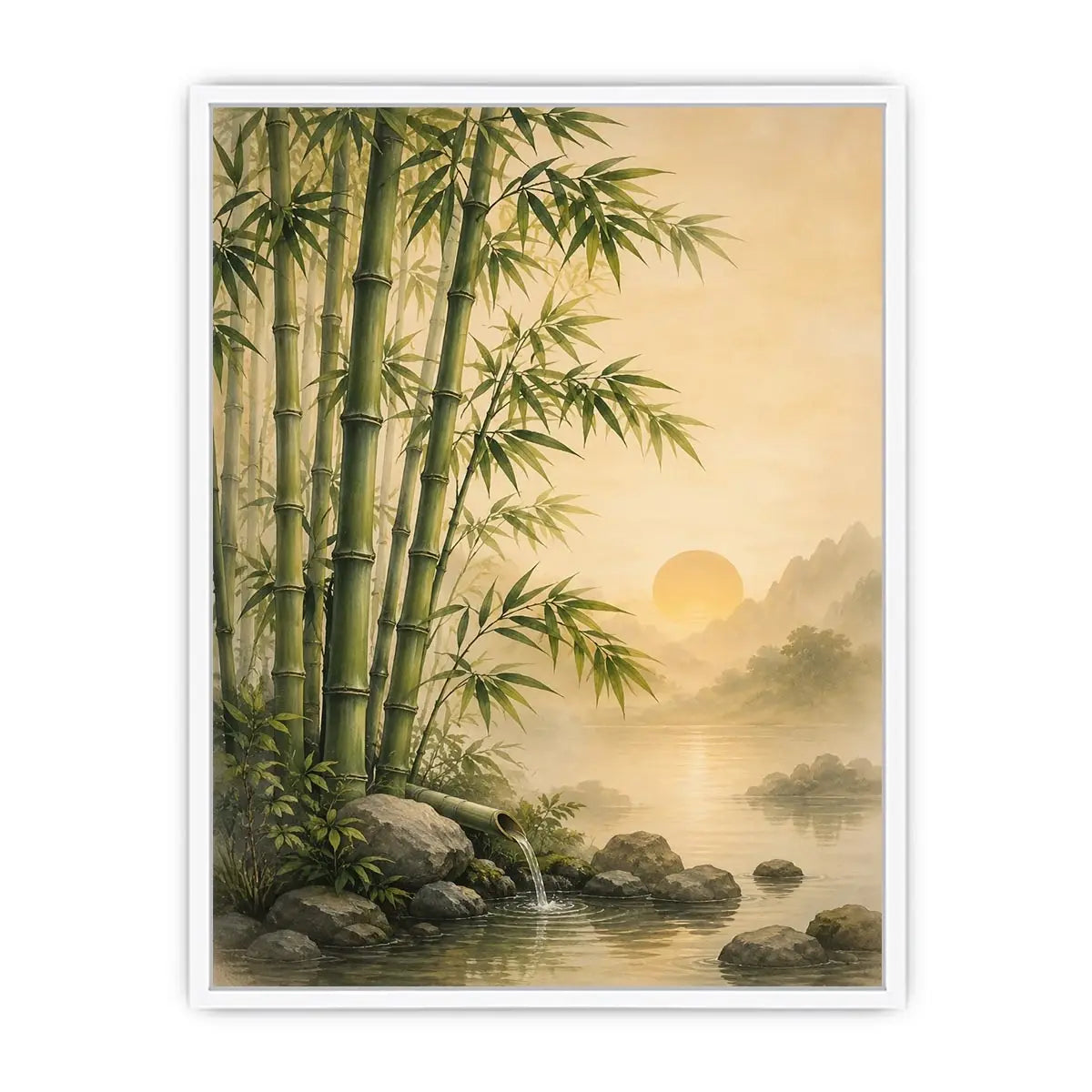Asian bamboo landscape canvas art for calm bedroom or office decor.