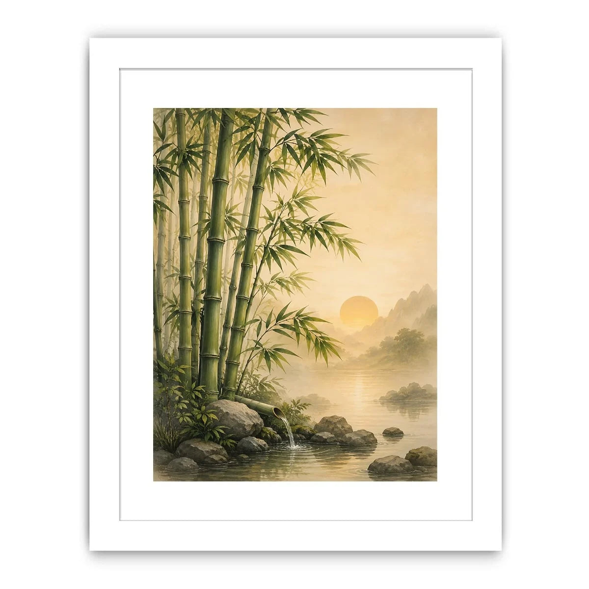 Asian bamboo landscape canvas art for calm bedroom or office decor.