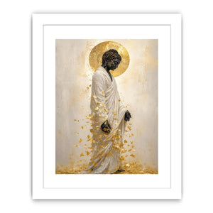 Elegant Buddha portrait canvas art with gold leaves for calm interiors.