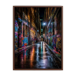 Neon graffiti alley canvas art for modern urban office decor.