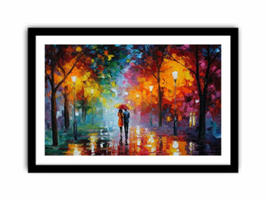Colorful rainy park canvas art for cozy living room decor.