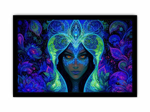 Mystical blue fantasy portrait canvas art for dramatic modern bedroom decor.