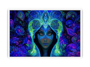 Mystical blue fantasy portrait canvas art for dramatic modern bedroom decor.