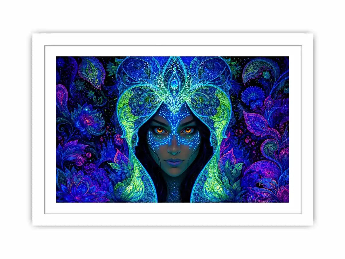 Mystical blue fantasy portrait canvas art for dramatic modern bedroom decor.