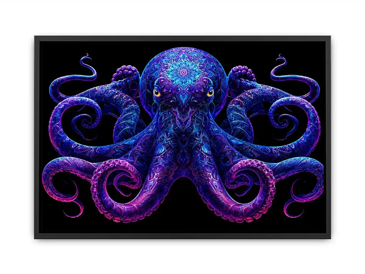 Glowing blue octopus   canvas art for bold modern living room decor.