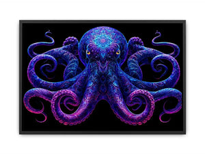 Glowing blue octopus   canvas art for bold modern living room decor.