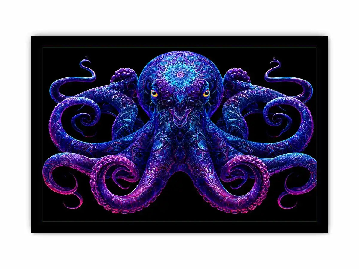 Glowing blue octopus   canvas art for bold modern living room decor.