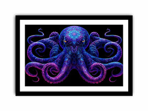 Glowing blue octopus   canvas art for bold modern living room decor.