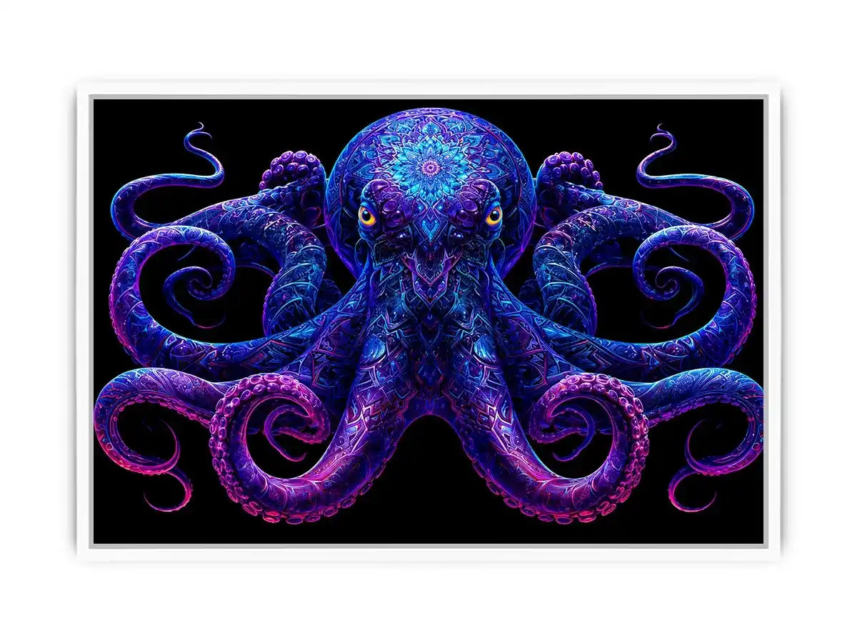 Glowing blue octopus   canvas art for bold modern living room decor.