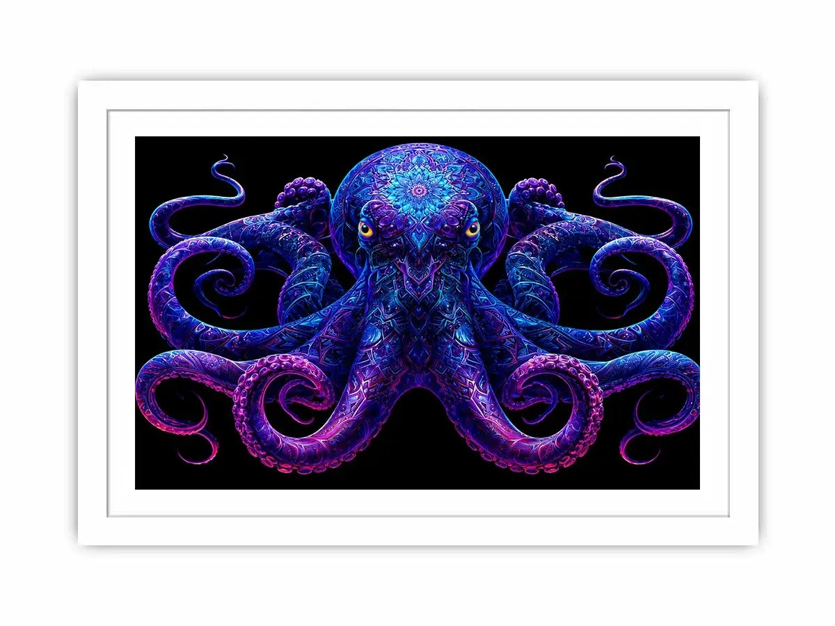 Glowing blue octopus   canvas art for bold modern living room decor.