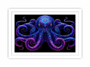 Glowing blue octopus   canvas art for bold modern living room decor.