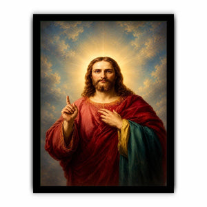 Classic Jesus portrait canvas art with sacred light for peaceful living room decor.