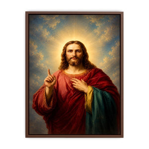 Classic Jesus portrait canvas art with sacred light for peaceful living room decor.