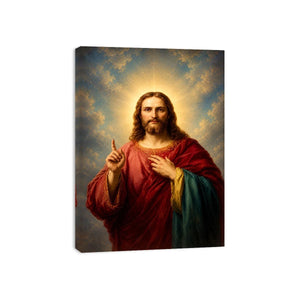 Classic Jesus portrait canvas art with sacred light for peaceful living room decor.