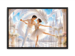 Fantasy ballet couple dancing with a white dragon in a luxury palace interior canvas art