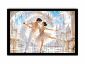 Fantasy ballet couple dancing with a white dragon in a luxury palace interior canvas art