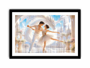 Fantasy ballet couple dancing with a white dragon in a luxury palace interior canvas art