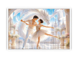 Fantasy ballet couple dancing with a white dragon in a luxury palace interior canvas art