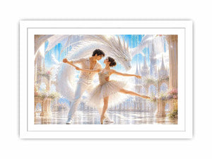 Fantasy ballet couple dancing with a white dragon in a luxury palace interior canvas art