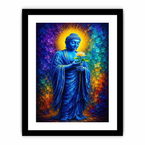 Blue Buddha lotus canvas print in spiritual style for peaceful bedroom or office decor.