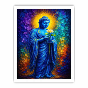Blue Buddha lotus canvas print in spiritual style for peaceful bedroom or office decor.