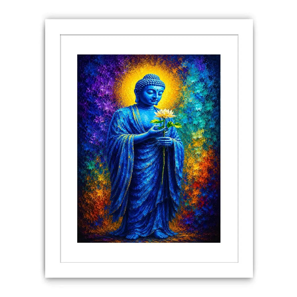 Blue Buddha lotus canvas print in spiritual style for peaceful bedroom or office decor.