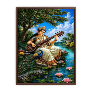 Saraswati goddess music canvas art for serene cultural home decor.