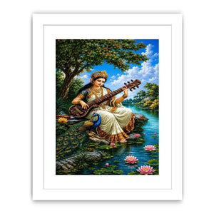 Saraswati goddess music canvas art for serene cultural home decor.