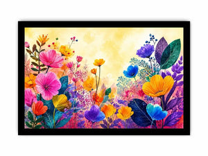 Colorful botanical flower canvas print for bright living room decor.