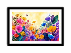 Colorful botanical flower canvas print for bright living room decor.