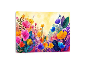 Colorful botanical flower canvas print for bright living room decor.