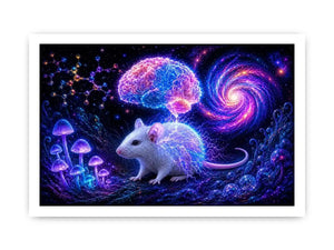 Surreal cosmic mouse canvas art for creative office and study decor.