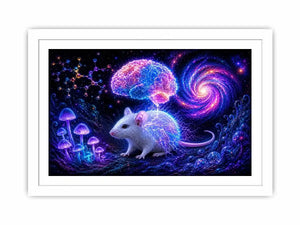 Surreal cosmic mouse canvas art for creative office and study decor.