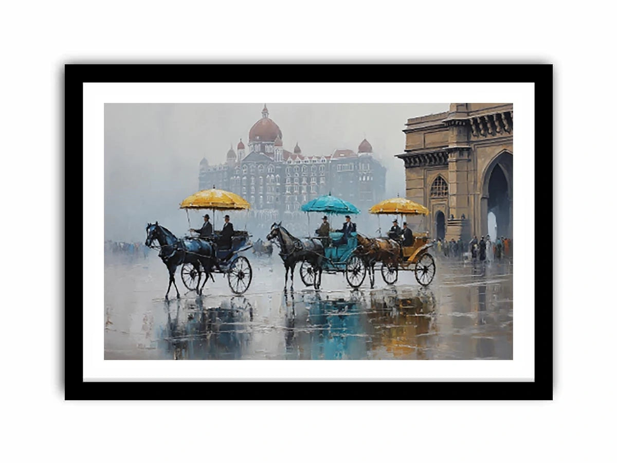 Monsoon Mumbai carriage canvas art for elegant travel inspired decor.