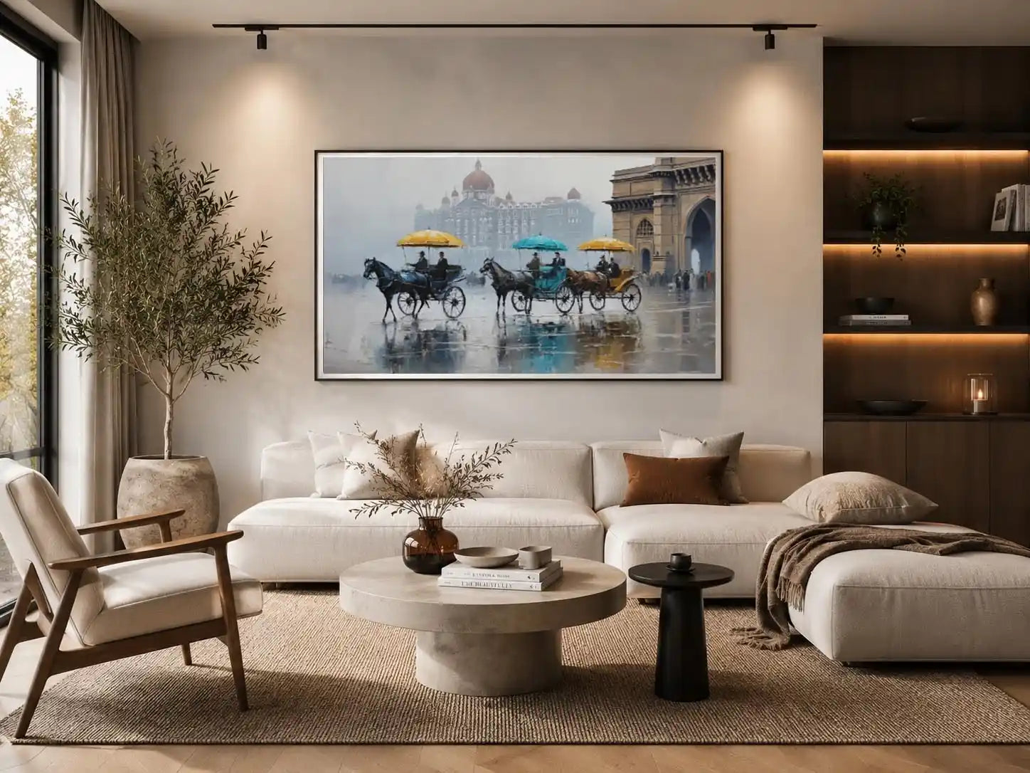 Monsoon Mumbai carriage canvas art for elegant travel inspired decor.