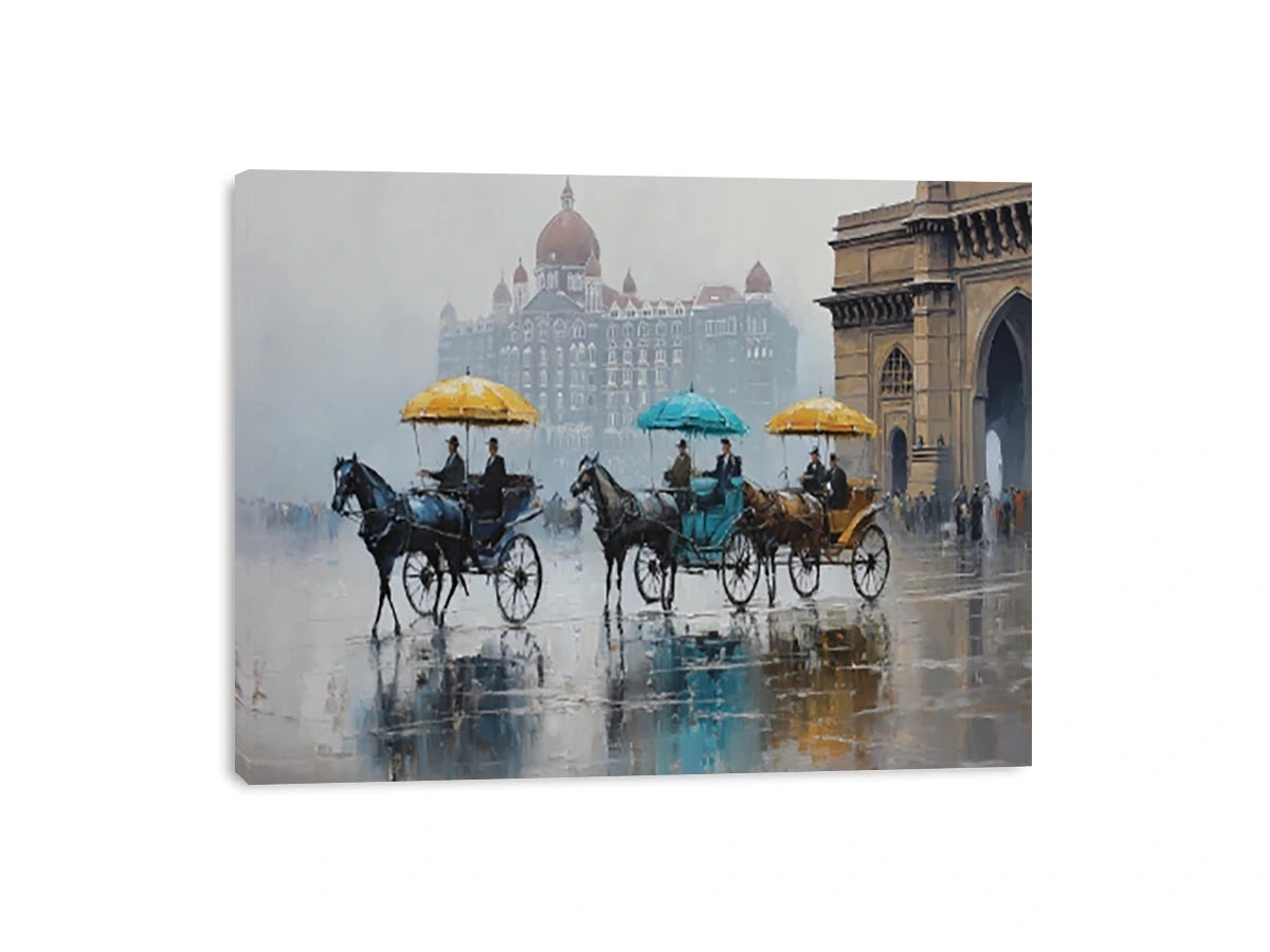 Monsoon Mumbai carriage canvas art for elegant travel inspired decor.