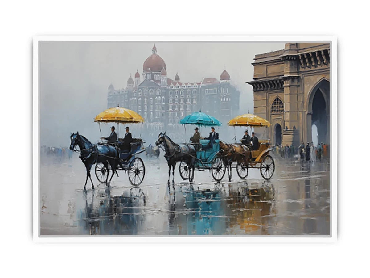 Monsoon Mumbai carriage canvas art for elegant travel inspired decor.